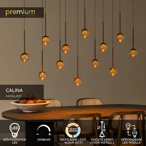 Lucide CALINA - Hanglamp - LED Dimb. - CCT - 12x7W 2200K/3300K - Met vervangbare LED-module - Koffie | Premium - USP
